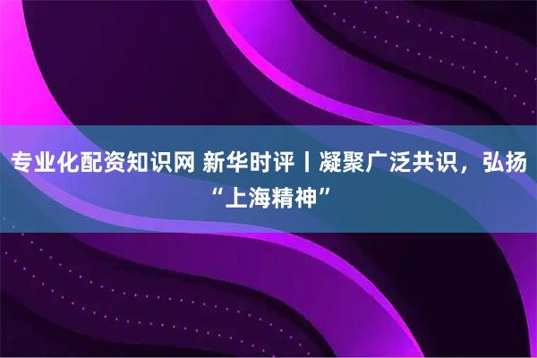 专业化配资知识网 新华时评丨凝聚广泛共识，弘扬“上海精神”